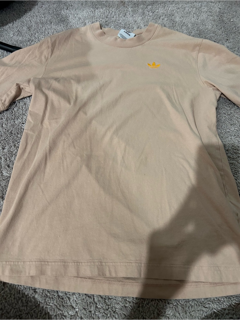 adidas Long Sleeve Crewneck Tee in Peach with Yellow Trefoil
